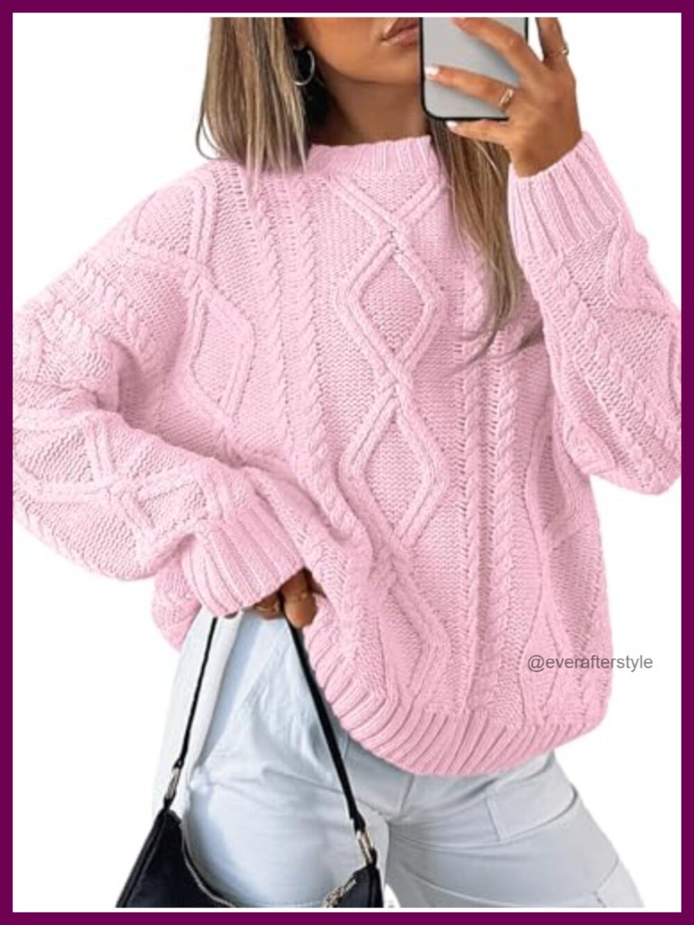 Women's Oversized Cable Knit Sweater Pullover Cotton Blend Long Sleeve Fall